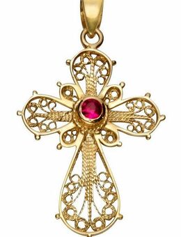 Firetti Kreuzanhänger Schmuck Geschenk Gold 375 Halsschmuck Anhänger Halskette Kreuz, mit Rubin