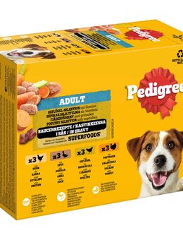 Pedigree Adult Frischebeutel Multipack - Geflügelauswahl in Soße (4 Varietäten) 12 x 100 g