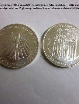 20 €uro 2016 Silbermünzen- 5 x 20 €uro-2016-kompletter Jahrgang-bankfrisch- - Mahlberg