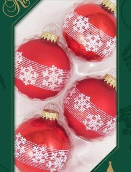Krebs Glas Lauscha Weihnachtsbaumkugel Schneekristall, Weihnachtsdeko rot, Christbaumschmuck (4 St), Christbaumkugeln aus Glas