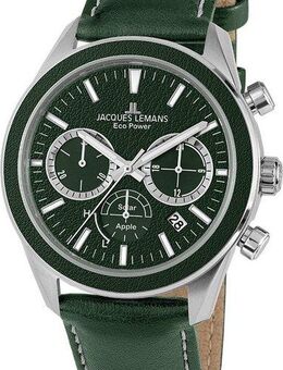 Jacques Lemans Chronograph Eco Power Solar Apple 1-2115D, Armbanduhr, Herrenuhr, Datum, Stoppfunktion, 12/24-Stunden-Anzeige