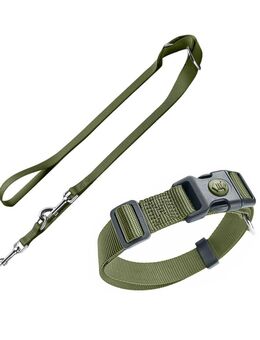HUNTER Set: Halsband London + Führleine London, olivgrün - Vario Plus Größe L + Leine 200 cm / 15 mm