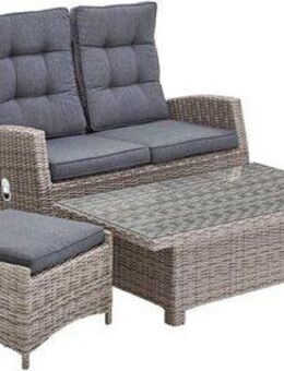 KONIFERA Gartenlounge-Set Monaco, (Set, 16-tlg., 2x Sessel, 1x2er Sofa, 2x Hocker, 1x Tisch 120x70x43,5-66,5 cm), höhenverstellbarer Tisch, inkl. Auflagen, Grau, Aluminium, Polyrattan