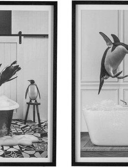 Creativ home Bild mit Rahmen Leinwandbild Pinguine in Badewanne, (2 St), mit Rahmen