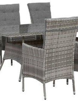 KONIFERA Garten-Essgruppe Belluno, (Set, 17-tlg., 8x Sessel, 1x Tisch 200x100 cm, inkl. Auflagen, Polyrattan), Stauraum unter dem Tisch, Grau, 2 der 8 Sessel stufenlos verstellbar