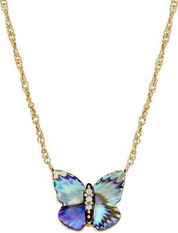Fossil Kette mit Anhänger Schmuck Geschenk Edelstahl Halskette Sutton Schmetterling, mit Glasstein - mit Abalone-Perlmutt