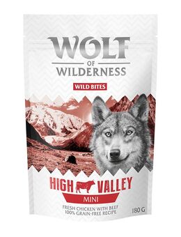 Sparpaket 3 x 180 g: Wolf of Wilderness Snack - Wild Bites - MINI High Valley - Rind & Huhn (kleine Würfel)