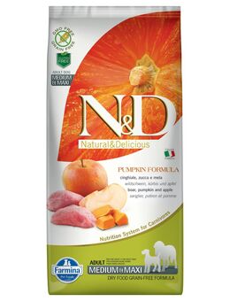 Farmina N&D getreidefrei Kürbis Adult Medium & Maxi mit Wildschwein & Apfel - 12 kg