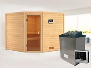 Karibu Sauna "Leona" mit bronzierter Tür Ofen 9 KW externe Strg modern, BxTxH: 231 x 231 x 198 cm, 38 mm, aus hochwertiger nordischer Fichte