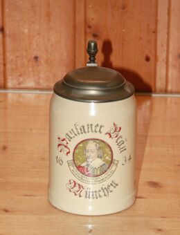 Paulaner Bräu München 1634 Bierkrug m Deckel Steinzeug Steingut Keramik 0,5L 2 - Borken