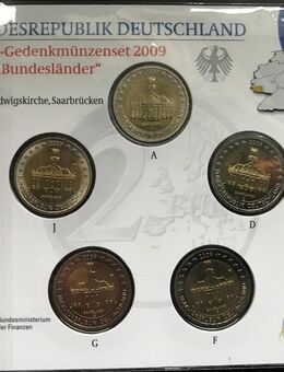 5 x 2 Euro Gedenkm.BRD 2009 Länderserie Saarland "Ludwigskirche, Saarbrücken" St,Neu,OVP im Blister - Büren