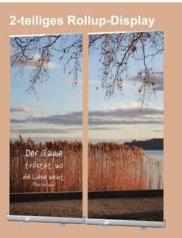 Bestatterbedarf – Dekoration: Roll-Up Display 2er-Set mit Text: "Abendstimmung am Plattensee" 200 x 200 cm - Wilhelmshaven Zentrum
