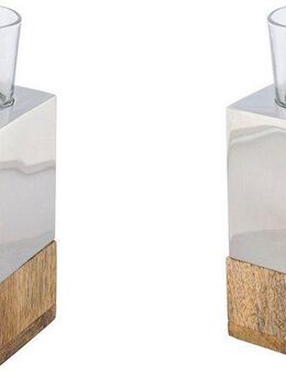 Creativ home Teelichthalter Kerzenhalter Tower (Set, 2 St), aus Holz, Edelstahl und Glas