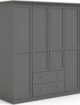Home affaire Kleiderschrank Paris, Aufbewahrung Kasten Schrank Stauraum, mit Griffen, Landhausstil mit 4 Türen, 11 Facher, Kleiderstange, 2 Schubladen, Breite 181 cm