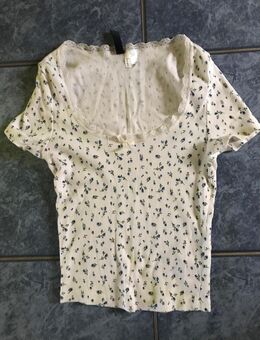 Geripptes geblümtes Romantik Mille Fleur T Shirt Shirt geblümt Sommershirt XS 34 - Hoppegarten