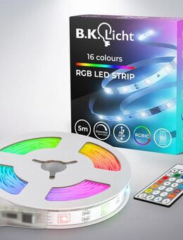 B.K.Licht LED Stripe USB RGBIC LED Strip, 5 m, mit Farbwechsel, 150-flammig, Lichtleiste, mit Musiksensor, mit Fernbedienung, selbstklebend
