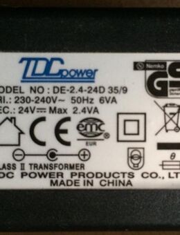 0139 AC-DC Adapter TDC Power DE-2.4-24 D 35 9 24V max2,4VA - Lüdenscheid