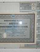 Historische Aktie „Dresdner Bank 100 Reichsmark von 1952 mit Coupons“ in 50189