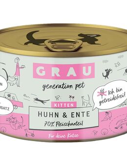 Sparpaket GRAU Kitten Getreidefrei 12 x 200 g - Huhn & Ente