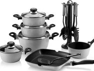 Krüger Topf-Set Aluguss Topf- und Pfannenset inkl. praktischen Küchenhelfern, 17 tlg., Aluminiumguss (Set, 17-tlg., Fleischtopf 16/18/20/24cm, Stieltopf 16cm Steakpfanne 7 T.Küchenhelfer), inkl. 7-tlg. Küchenhelfer-Set