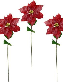 Winterliche Kunstpflanze Kunstblume, künstliche Poinsettiablume, Weihnachtsdeko Poinsettie, I.GE.A., Höhe 73 cm, mit Glitter, Christstern, Weihnachtsstern, 3er Set