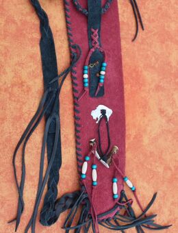 007 - Flötentasche Leder Neu–Länge: ca. 55/54 cm Farbe dunkel rot - Schiltach