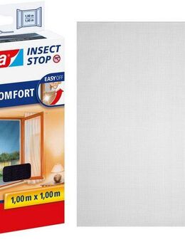 tesa Insektenschutz-Fensterrahmen Insect Stop Comfort Fliegengitter für Fenster - 1.0 m : 1.0 m, (Packung, 1-St., Fliegennetz, Klettband, Andrück und Schneidehilfe), Insektenschutzgitter - Fliegenetz ohne Bohren -zuschneidbar