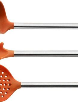 PINTINOX Kochbesteck-Set Silicone Orange (Set, 3-tlg), (Schöpfkelle, Spaghettilöffel, Schaumkelle), Edelstahl/Silikon
