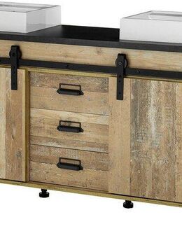 Home affaire Waschtisch SHERWOOD, Waschbeckenunterschrank inkl. Waschbecken (1-St), in 2 Farben verfügbar, Scheunentorbeschlag & Apothekergriff aus Metall