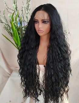 13x6 Lace Perücke gewellt Schwarz 90cm Wig wie Echthaar - Recklinghausen