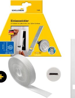 SCHELLENBERG Einlass-Gurtwickler inkl. Abdeckplatte, Gurtführung, Rollladengurt grau oder weiß, Set, 1-tlg., Unterputz Gurtwickler 21,5 cm Lochabstand für das Rollladensystem Maxi