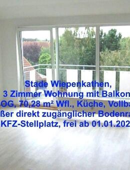 Stade - Wiepenkathen: 3 Zimmerwohnung mit Balkon u. großem Dachbodenraum - Stade (Hansestadt)
