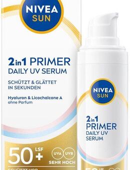 Nivea Sun Sonnenschutzpflege NIVEA SUN UV Gesicht 2in1 Primer Serum LSF 50+, Feuchtigkeitsspendend, nicht fettend, für langanhaltendes Make-up.