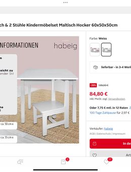 Kindersitzgruppe HABEIG – Tisch & 2 Stühle, Weiß – sehr guter Zustand - Solingen (Klingenstadt) Zentrum