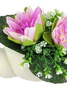 Kunstblume Lotus in Muschel-Topf, I.GE.A., Höhe 17 cm, Künstliche Seerosen-Arrangement in Muschel - Wasserlilien mit Blüten