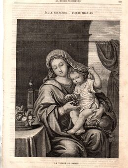 Alte Grafik : Ecole francaise - Pierre Mignard , La vierge au raisin , Die Jungfrau mit der Traube . , Blatt 30,5cm x 21cm , M400 - Görlitz