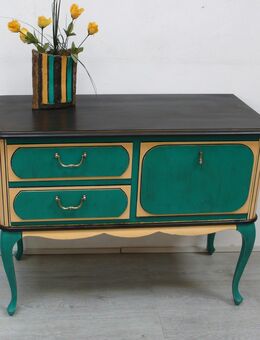 Alte Chippendale Sideboard Kommode Malachit-Grün + Sahara-Gelb, Shabby Chic Vintage - Sinzig