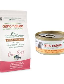 1,2 kg Almo Nature HFC + 6 x 70 g passendes Nassfutter gratis! - 1,2 kg Adult Sterilized Lachs + 6 x 70 g Natural Thunfisch und Garnelen