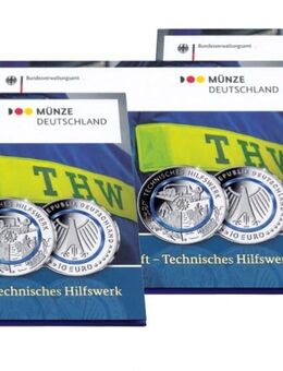 5 x 10 Euro BRD 2025 "Im Dienst der Gesellschaft-Technisches Hilswerk" A-J, PP, Neu, OVP im Folder - Büren