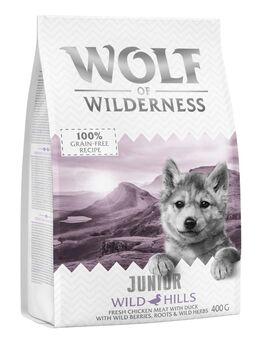 Wolf of Wilderness Probierbeutel - getreidefrei - JUNIOR Wild Hills - Ente (400g)