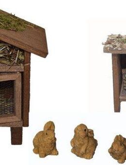 Alfred Kolbe Krippen-Zubehör Weihnachtsdeko (Set, 6tlg), Hasenstall mit 4 Hasen und Bienenhaus
