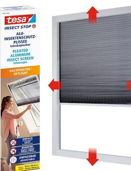 tesa Insektenschutz-Fensterrahmen Insect Stop Alu-Insektenschutzrollo teleskopierbar - 1,14x 1,6 m, (1-St), speziell für Dachfenster - Insektenschutz Plissee - ohne Bohren, weiß