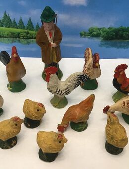 Alte Masse Krippenfiguren Hühnergruppe + Figur Weihnachtsschmuck - Meerbusch Zentrum