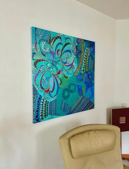 „Mermaid“ — großes Acrylbild 1x1 m in schönen Türkis— und Blautönen. - Rösrath Zentrum