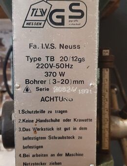 Tisch-Standbohrmaschine, Fa. I.V.S. Neuss, Type TB 20/12gs / - Dormagen