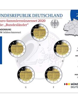 5 x 2 Euro Gedenkm.BRD 2020 Länderserie Brandenburg "Schloss Sanssouci" St,Neu,OVP im Blister - Büren