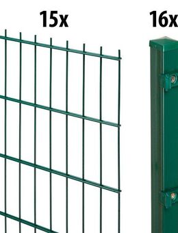 GARDEN 'N' MORE Doppelstabmattenzaun Standard, (31-St), 15 Elemente für 30 m, LxH: 200 x 143 cm, mit 16 Pfosten