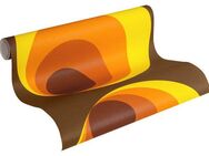 A.S. Création Vliestapete Retro Chic Vliestapete Retro-Tapete mit Vintage Muster Braun Orange, strukturiert, Strukturmuster, (1 St), Mustertapete mit Kreisen und Punkten im Retro-Stil Gelb Wohnzimmer