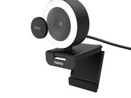 Hama Webcam mit Licht, Mikrofon, Fernbedienung (PC-Kamera USB, QHD, 2560p) Full HD-Webcam (QHD, Beleuchtung, Neigbar, Drehbar, Mikrofon, LED Status, Farbe Schwarz)