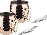 APS Becher Moscow Mule, Edelstahl, 2 Becher im Kupferlook, inkl. 50 Mini-Zuckerhüte + 2 Mini-Feuerzangen